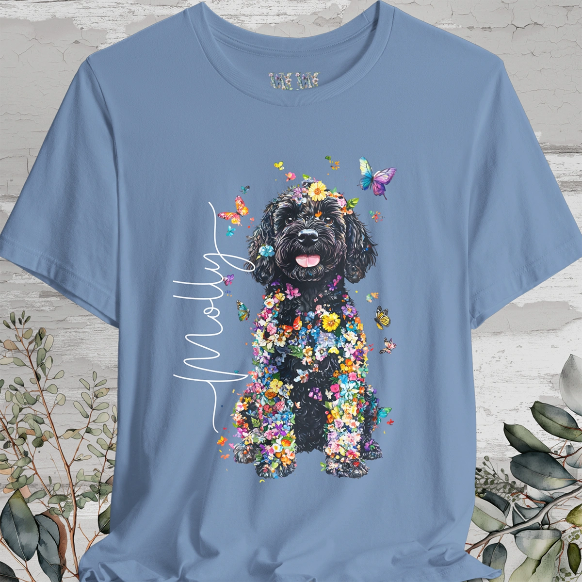 Portugese Water Dog Floral Personalized T shirt