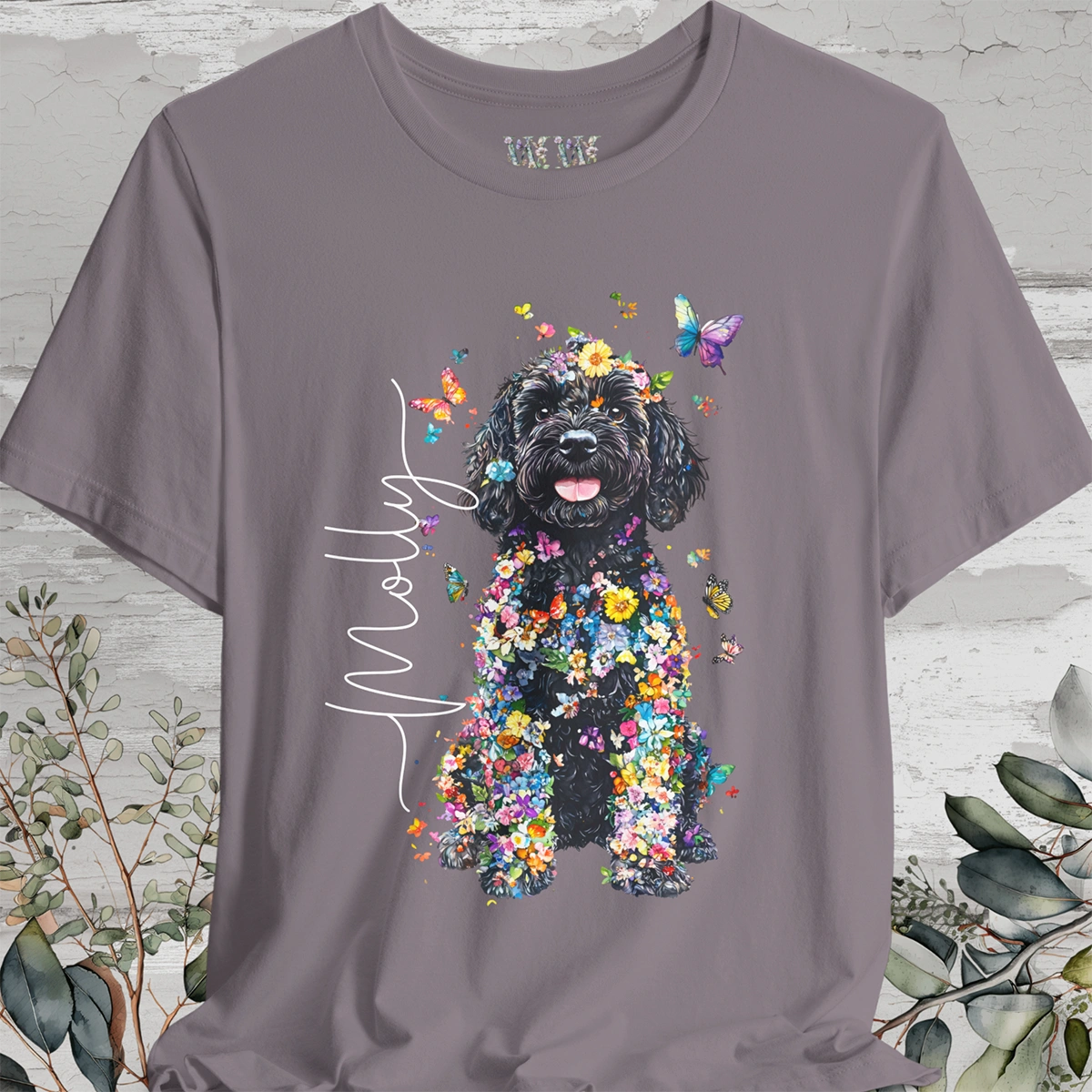 Portugese Water Dog Floral Personalized T shirt