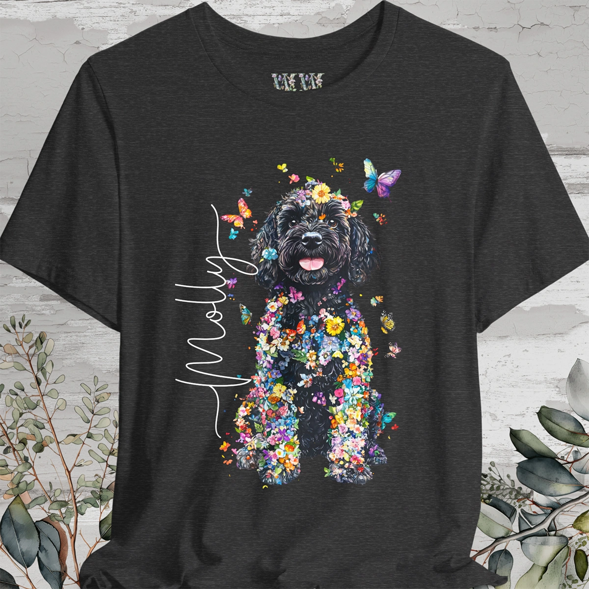 Portugese Water Dog Floral Personalized T shirt