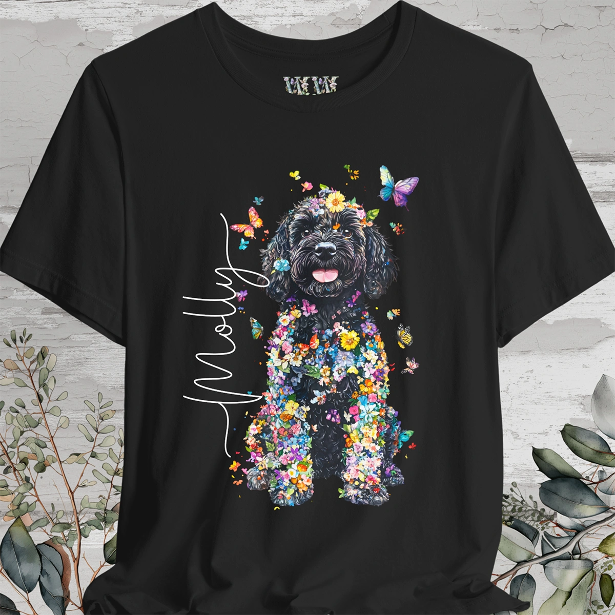 Portugese Water Dog Floral Personalized T shirt