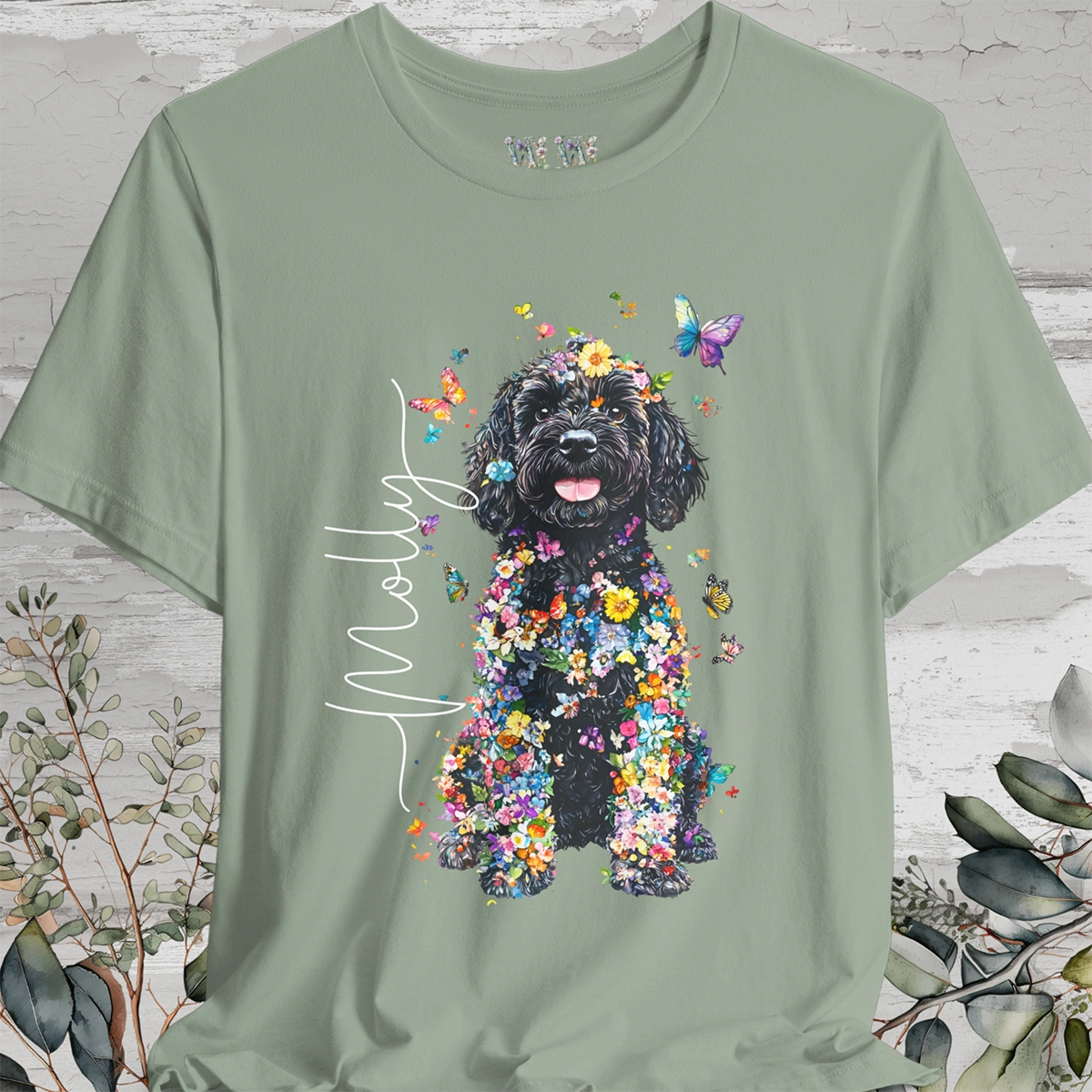 Portugese Water Dog Floral Personalized T shirt