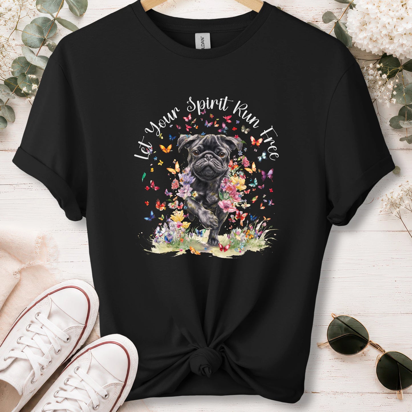 Pug #2, Let your spirit run free, unisex T shirt