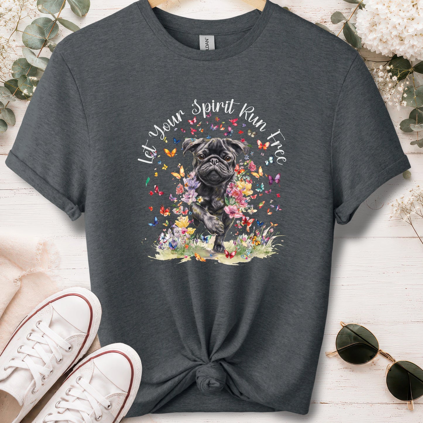 Pug #2, Let your spirit run free, unisex T shirt