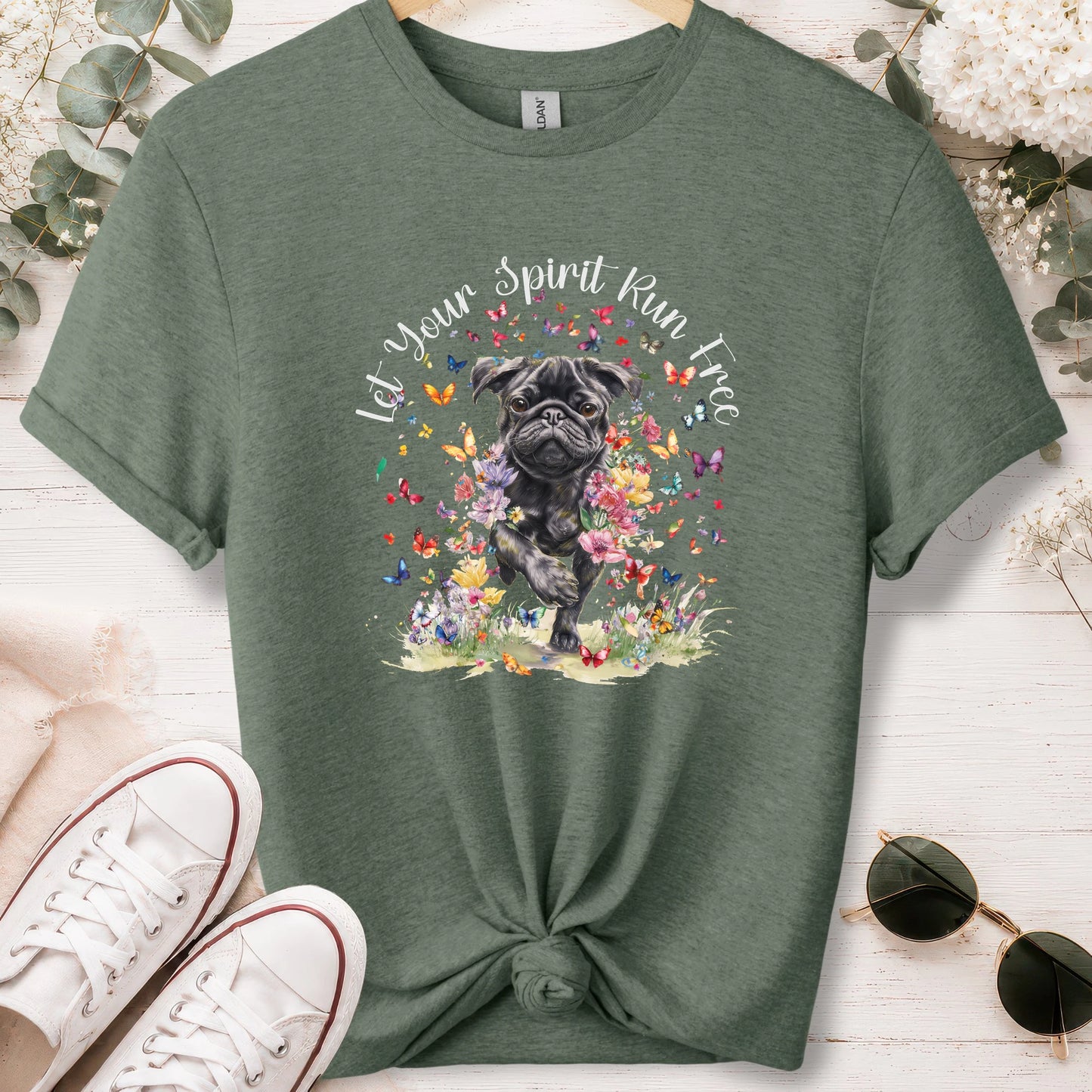 Pug #2, Let your spirit run free, unisex T shirt