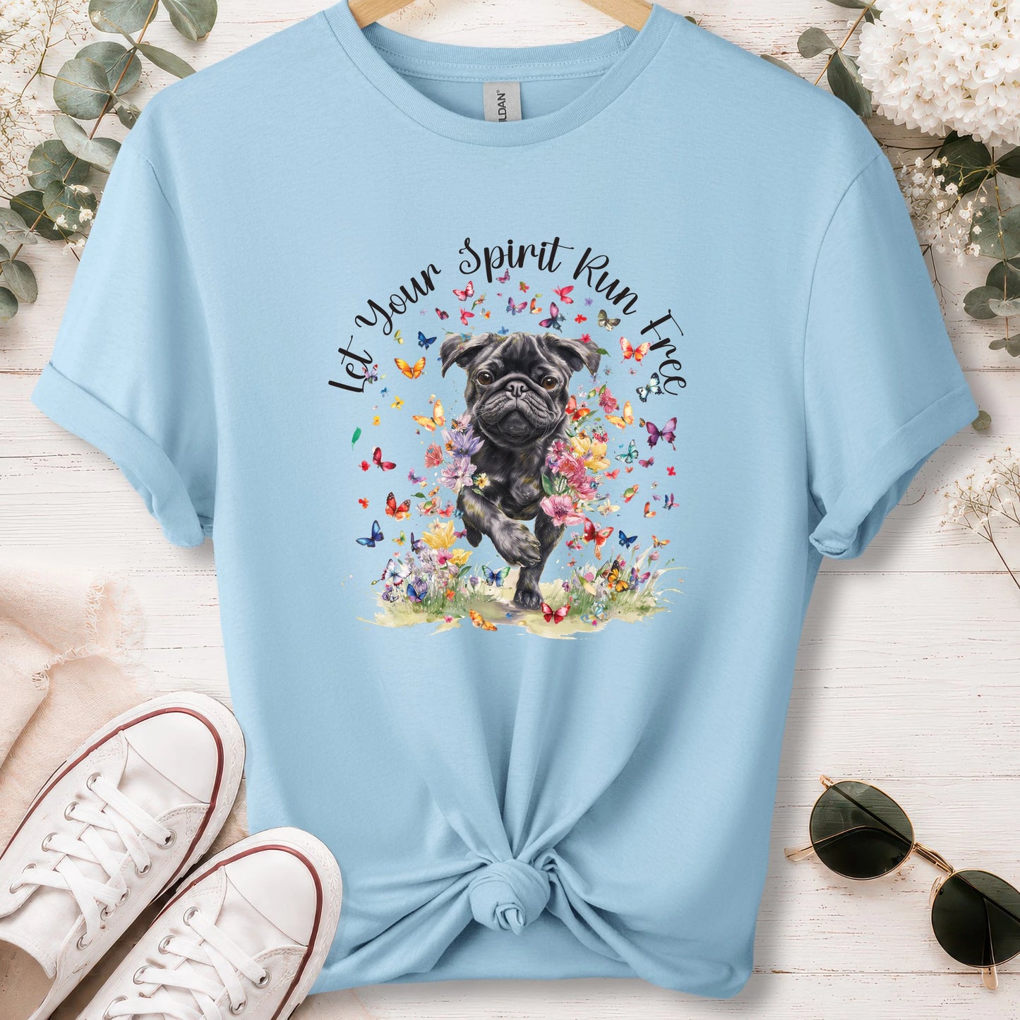Pug #2, Let your spirit run free, unisex T shirt