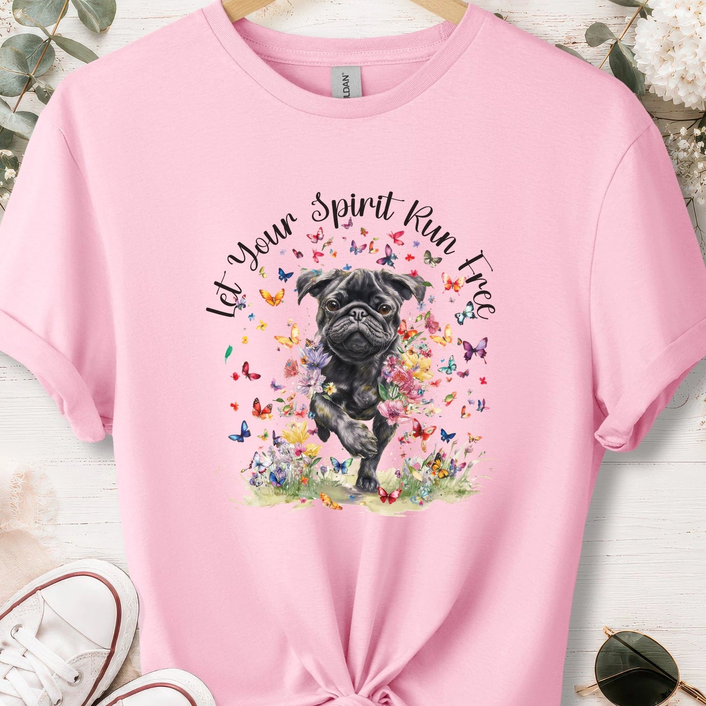 Pug #2, Let your spirit run free, unisex T shirt