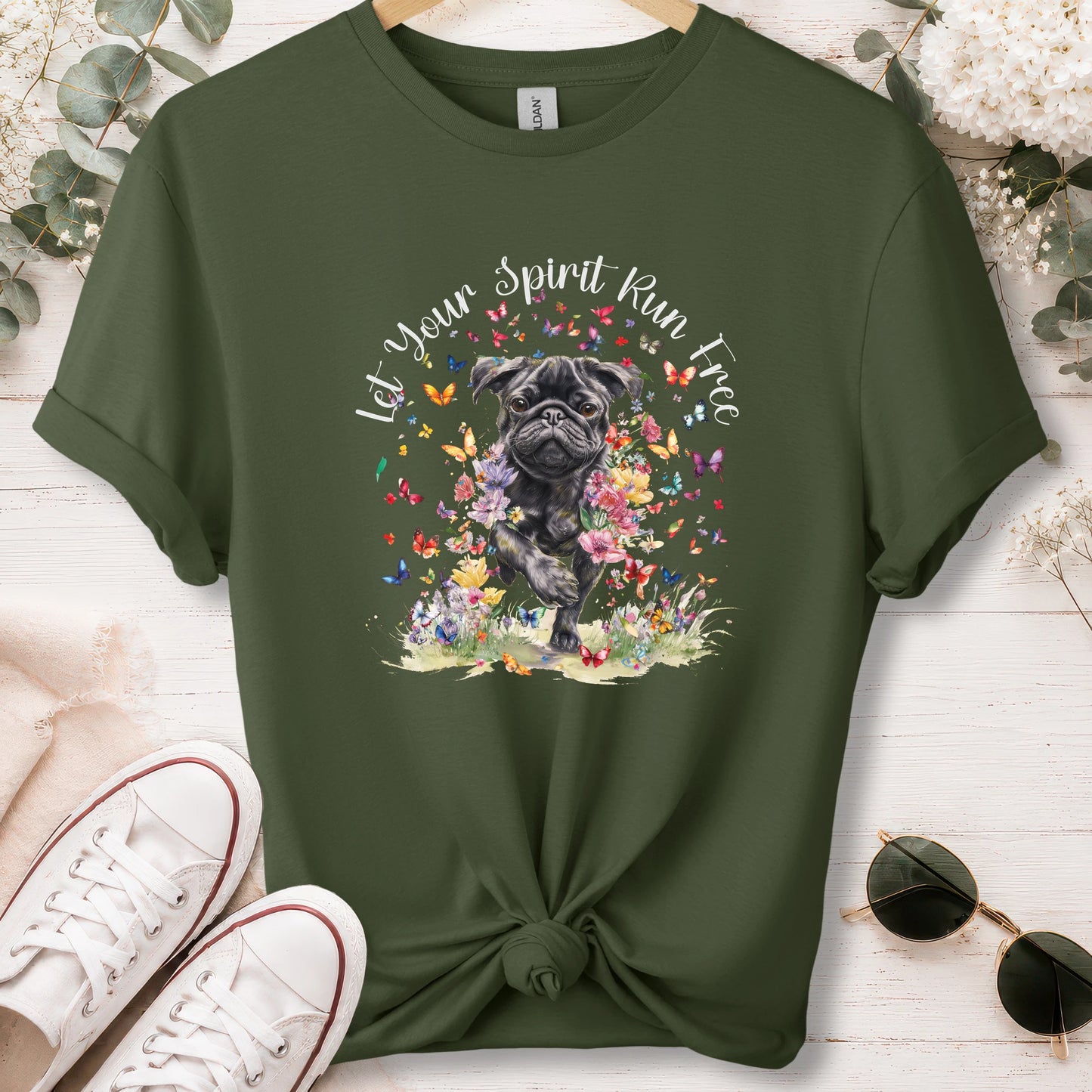 Pug #2, Let your spirit run free, unisex T shirt