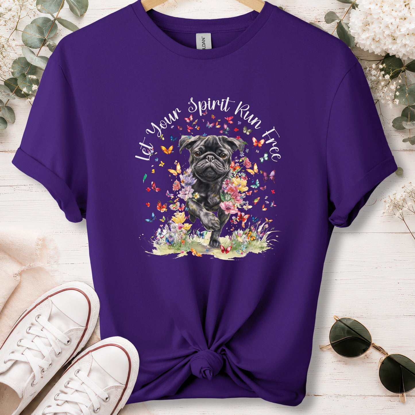 Pug #2, Let your spirit run free, unisex T shirt