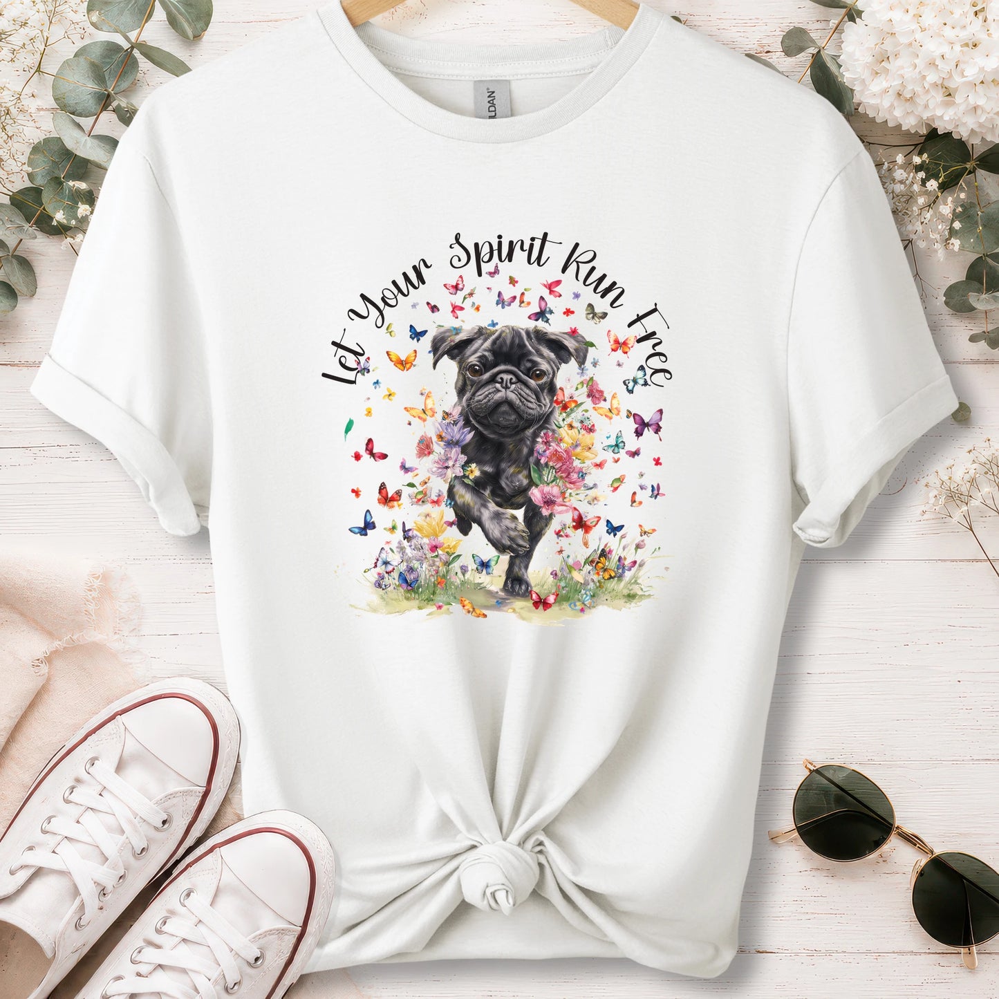 Pug #2, Let your spirit run free, unisex T shirt