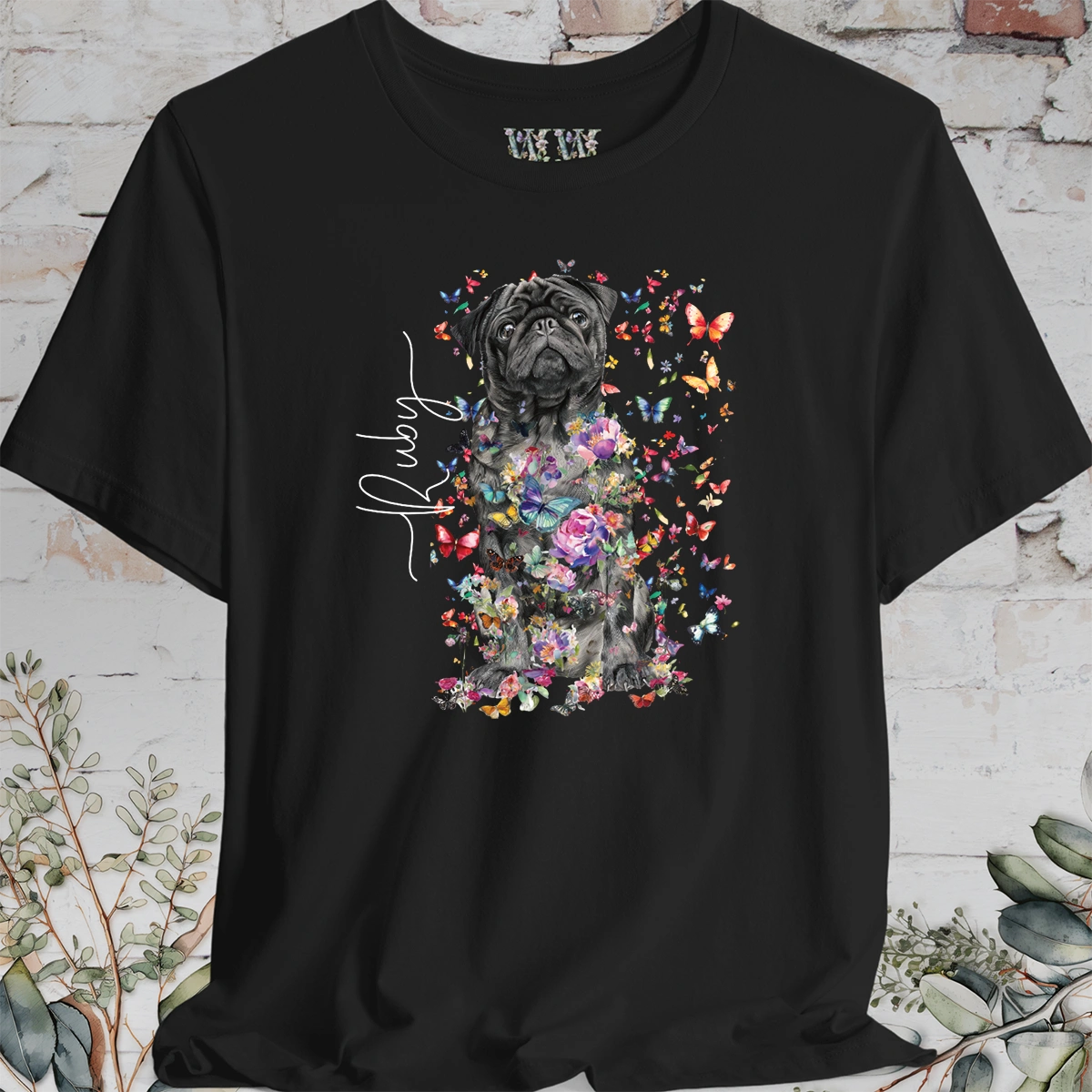 Pug #2 Floral Personalized T shirt
