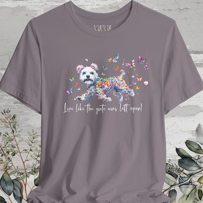 Pumi #1 "Live like the gate was left open" Unisex T shirt