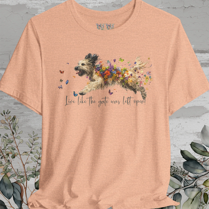 Pyrenean Sheepdog "Live like the gate was left open" Unisex T shirt