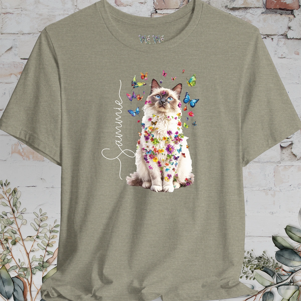 Ragdoll cat, personalized Floral Butterfly unisex T shirt