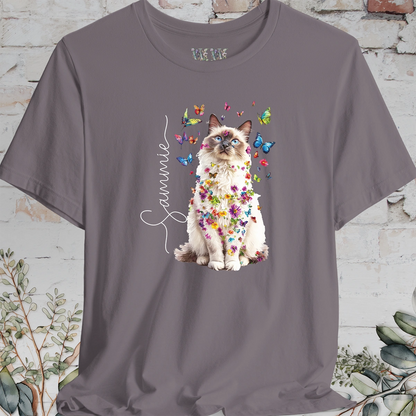 Ragdoll cat, personalized Floral Butterfly unisex T shirt