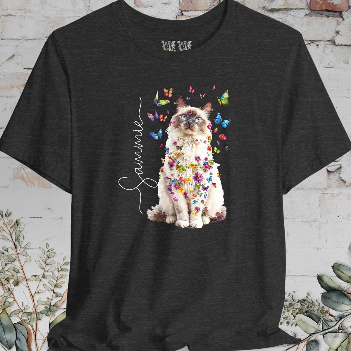 Ragdoll cat, personalized Floral Butterfly unisex T shirt