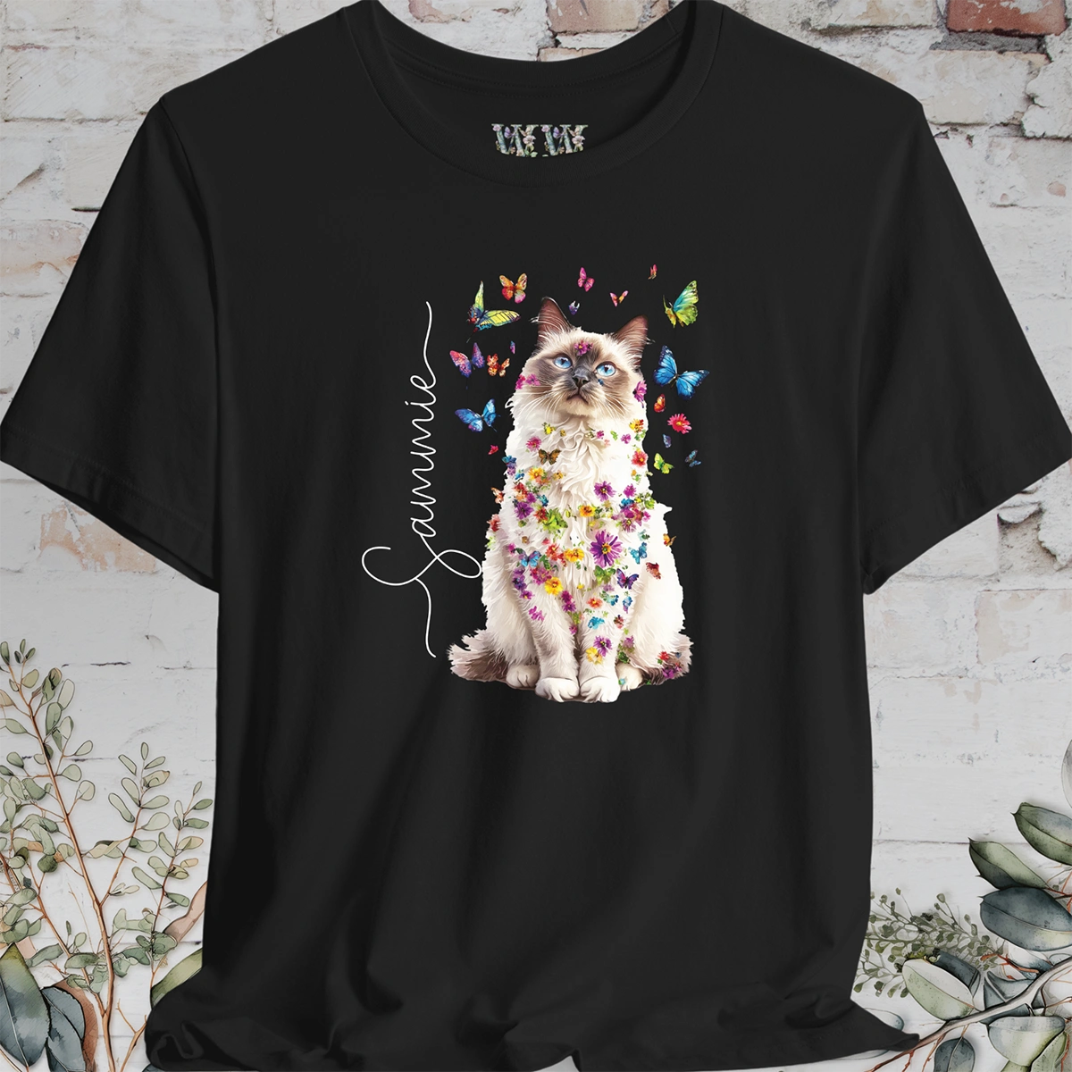 Ragdoll cat, personalized Floral Butterfly unisex T shirt