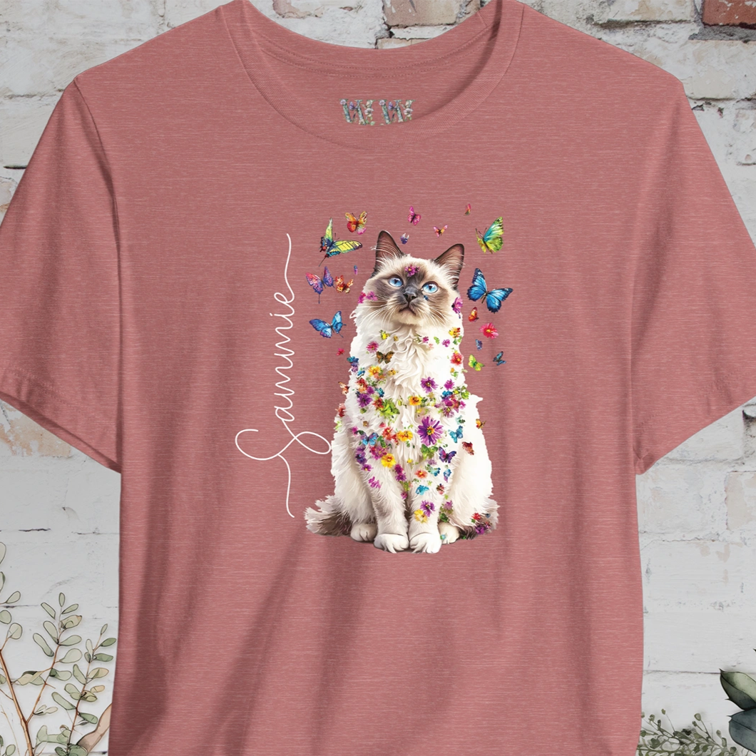 Ragdoll cat, personalized Floral Butterfly unisex T shirt