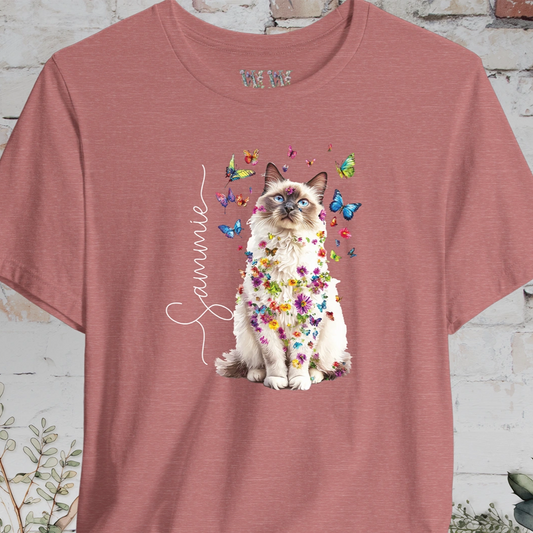 Ragdoll cat, personalized Floral Butterfly unisex T shirt
