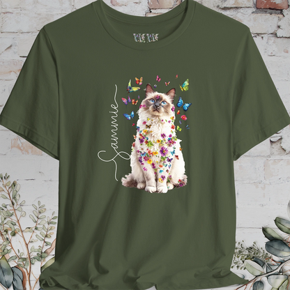 Ragdoll cat, personalized Floral Butterfly unisex T shirt