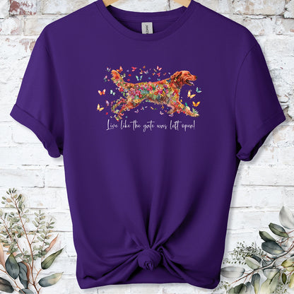 Red Golden Retriever, Live like the gate was left open, unisex T shirt