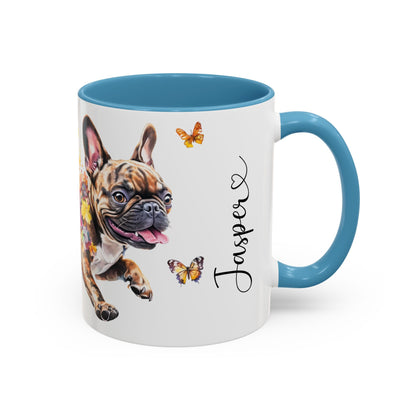 French Bulldog, Brindle running personalized colourful Mugs, 11oz