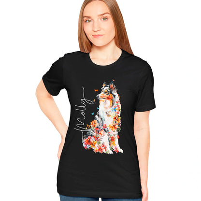 Rough Collie #1 Floral Personalized T shirt