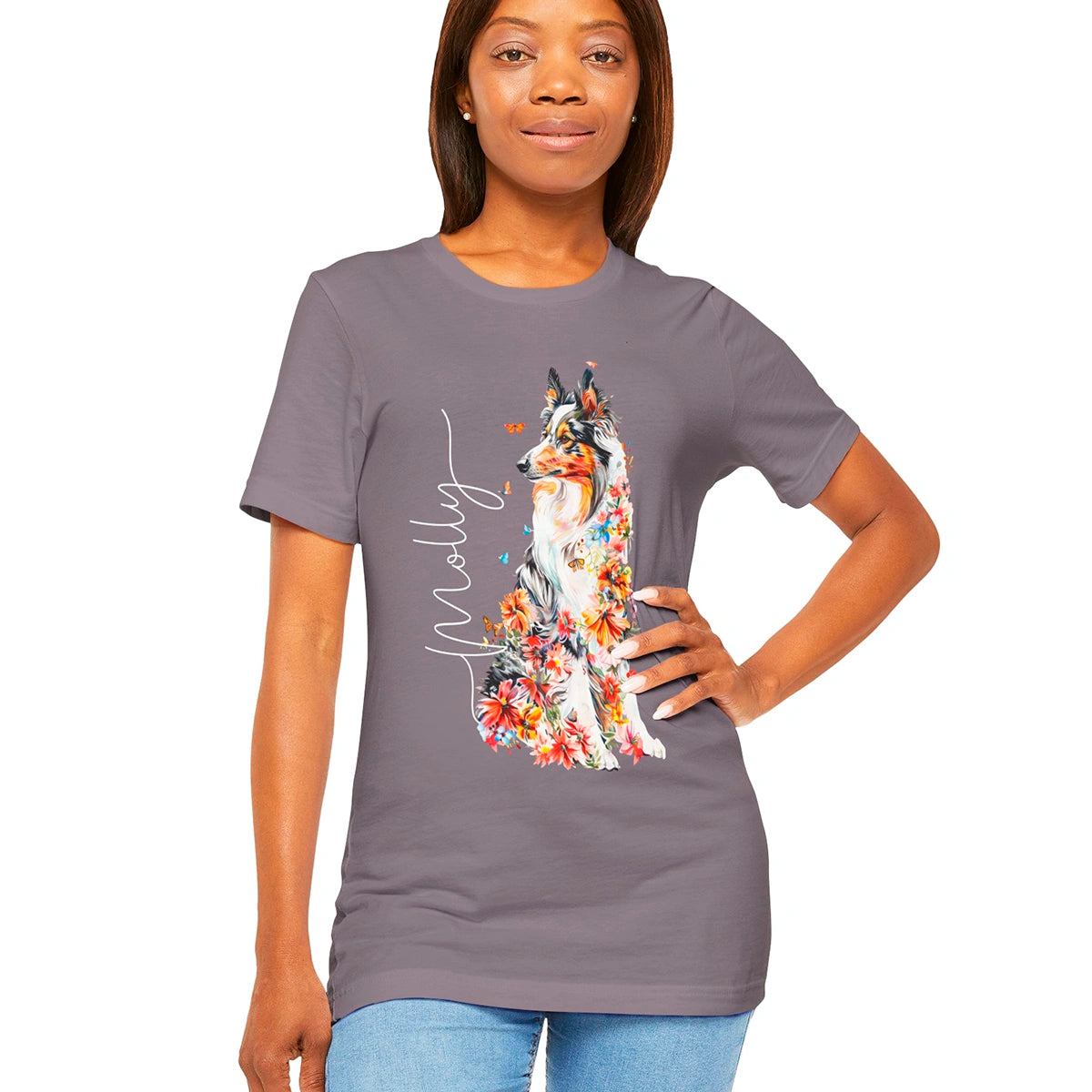 Rough Collie #1 Floral Personalized T shirt