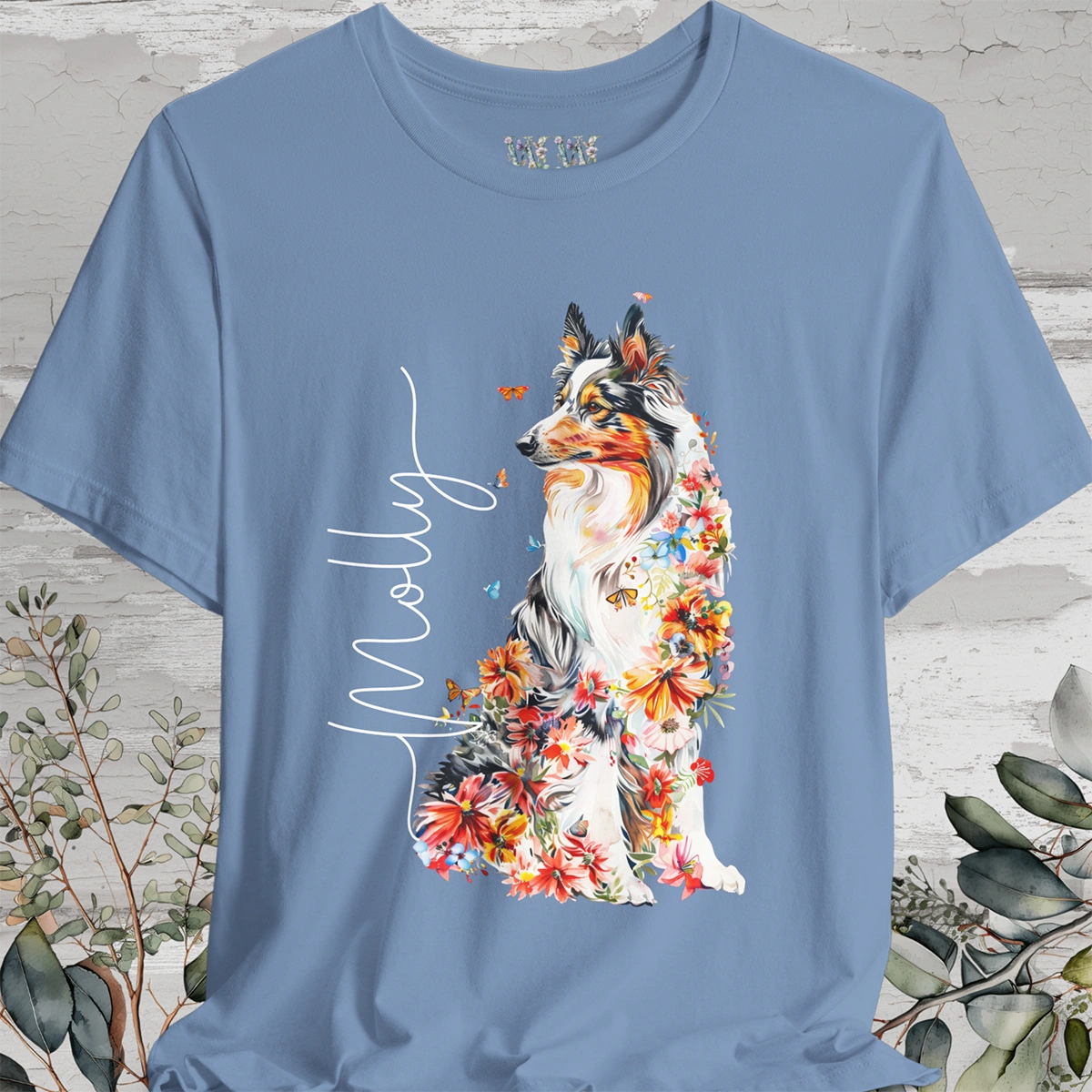 Rough Collie #1 Floral Personalized T shirt