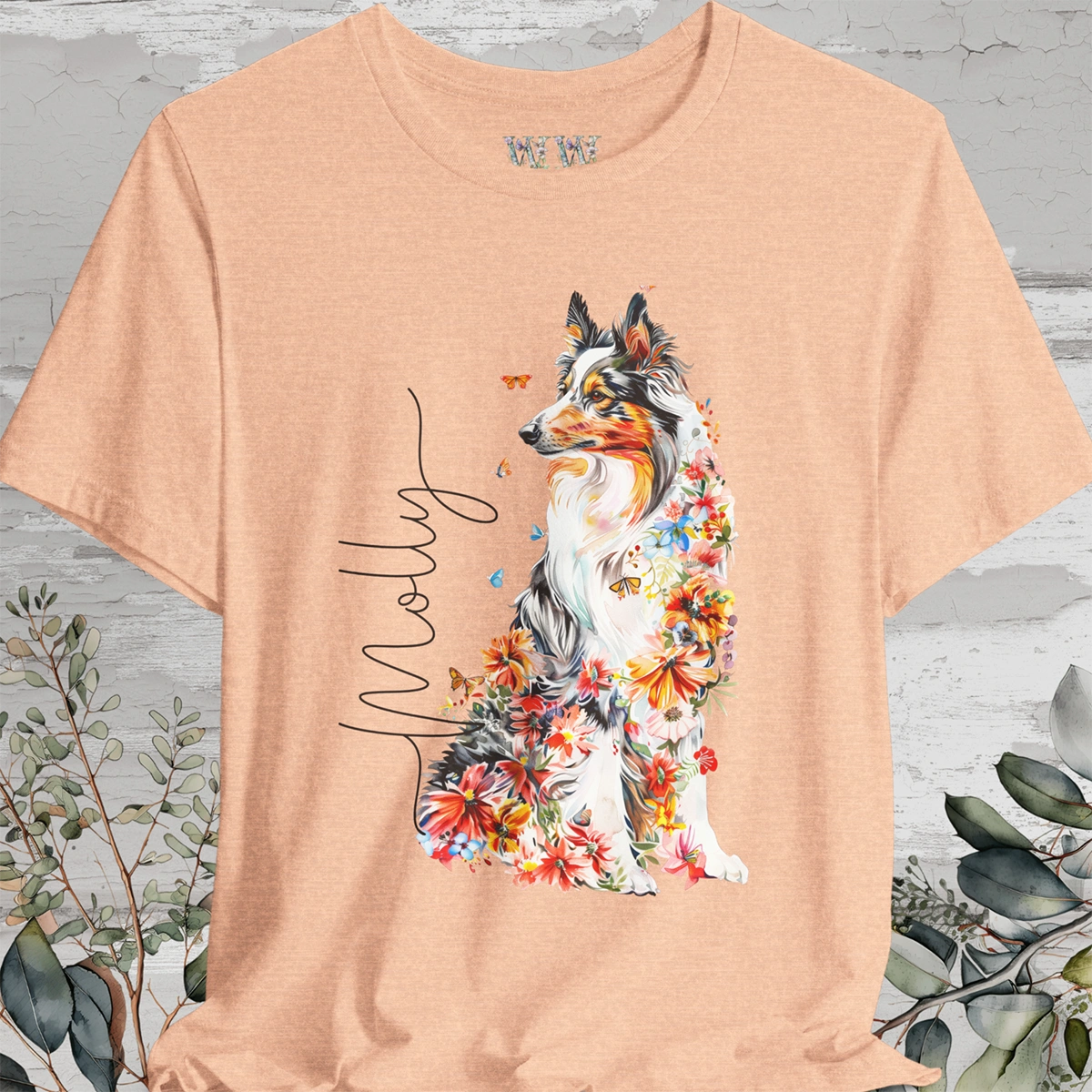 Rough Collie #1 Floral Personalized T shirt