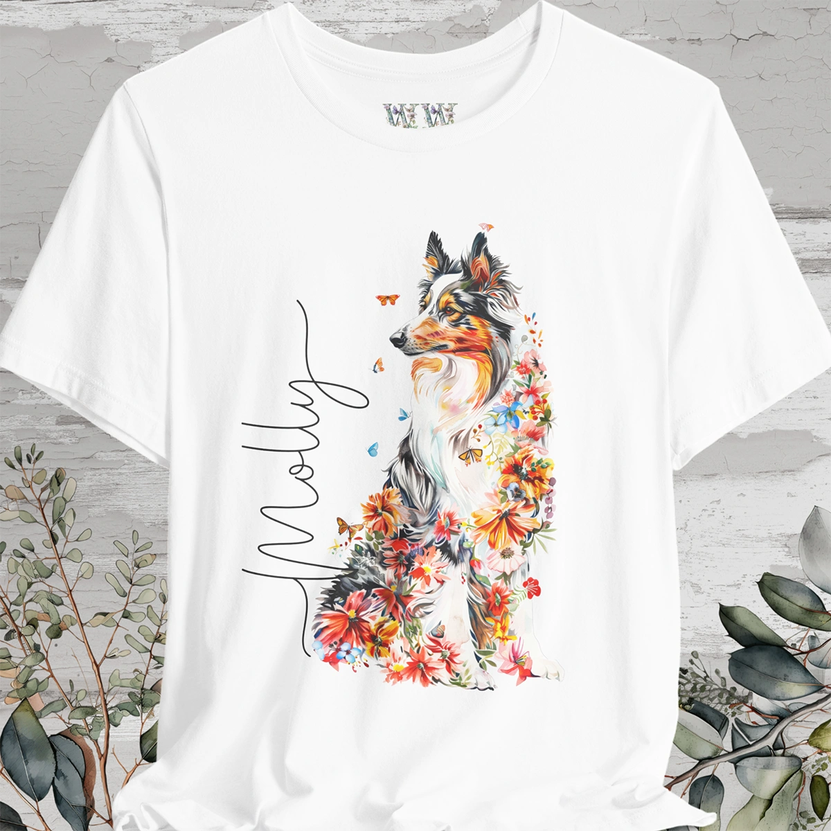 Rough Collie #1 Floral Personalized T shirt