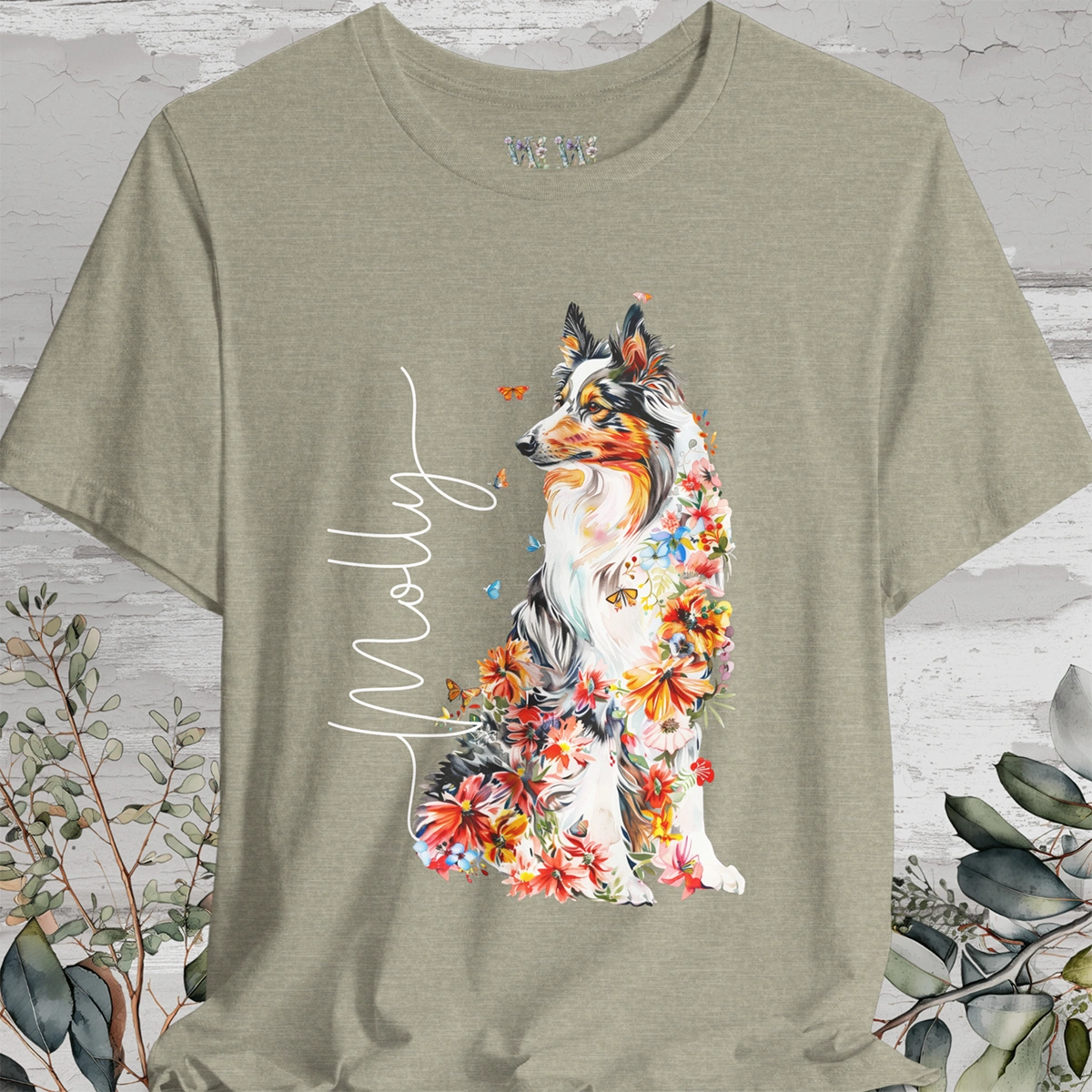 Rough Collie #1 Floral Personalized T shirt