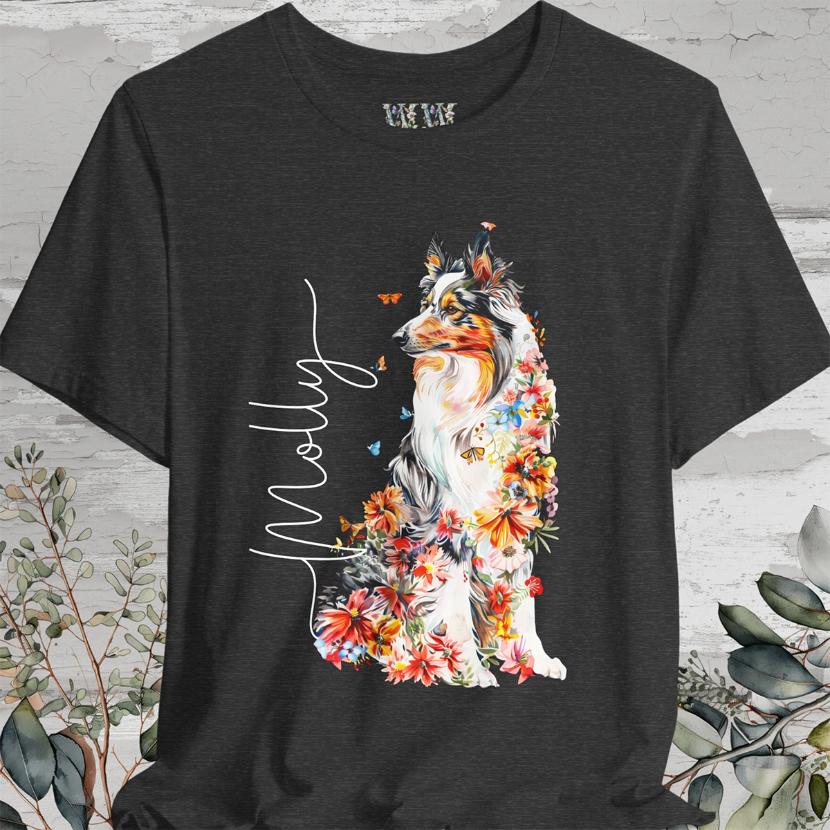 Rough Collie #1 Floral Personalized T shirt