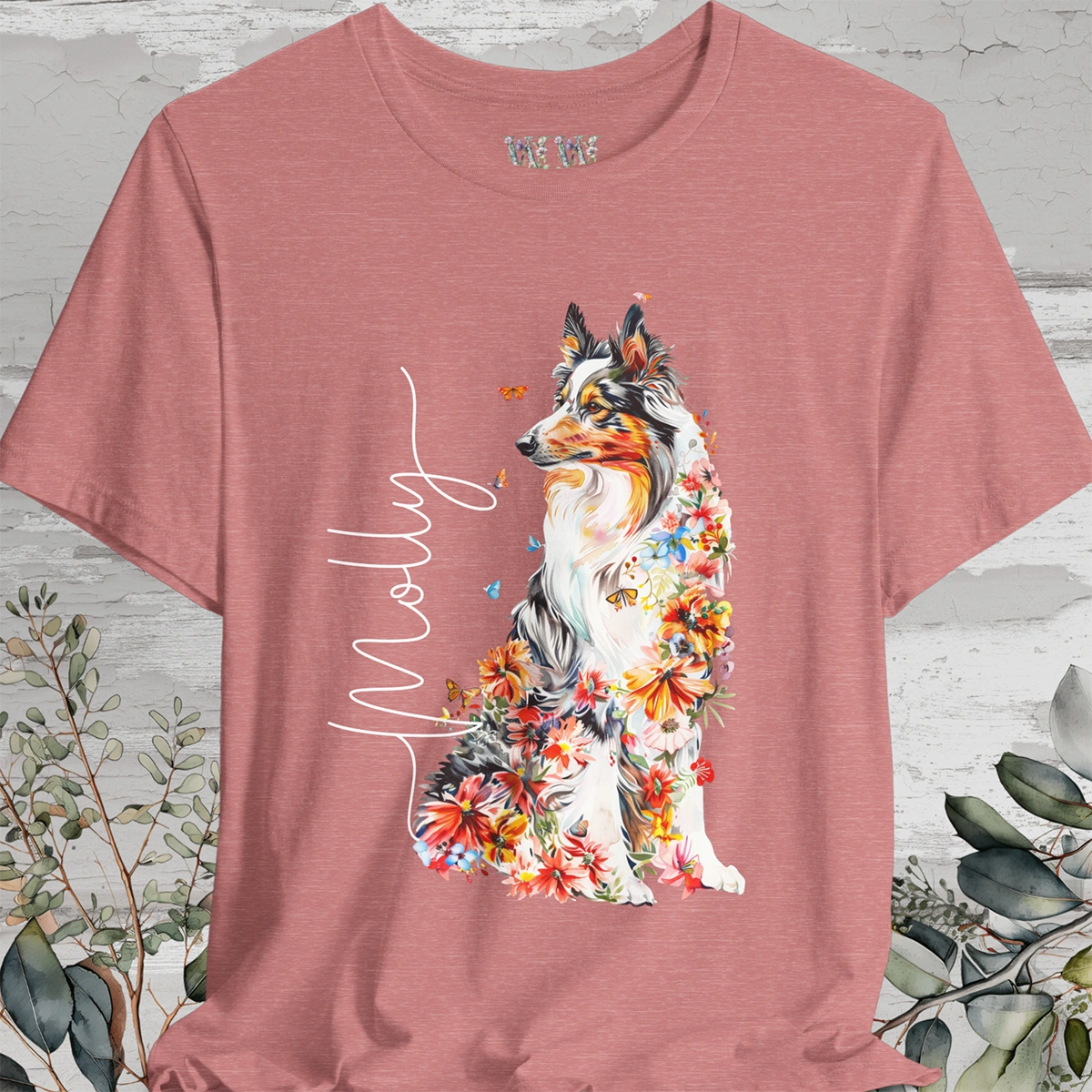 Rough Collie #1 Floral Personalized T shirt