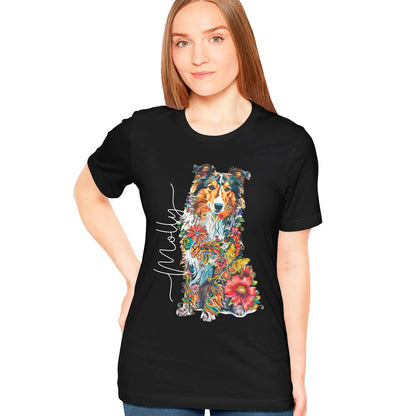 Rough Collie #2 Floral Personalized T shirt