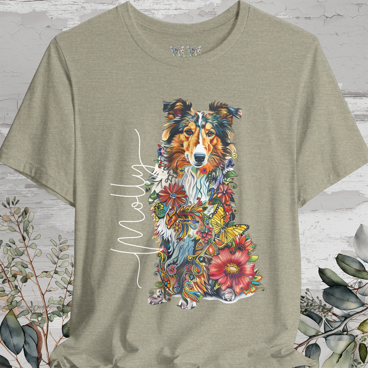 Rough Collie #2 Floral Personalized T shirt