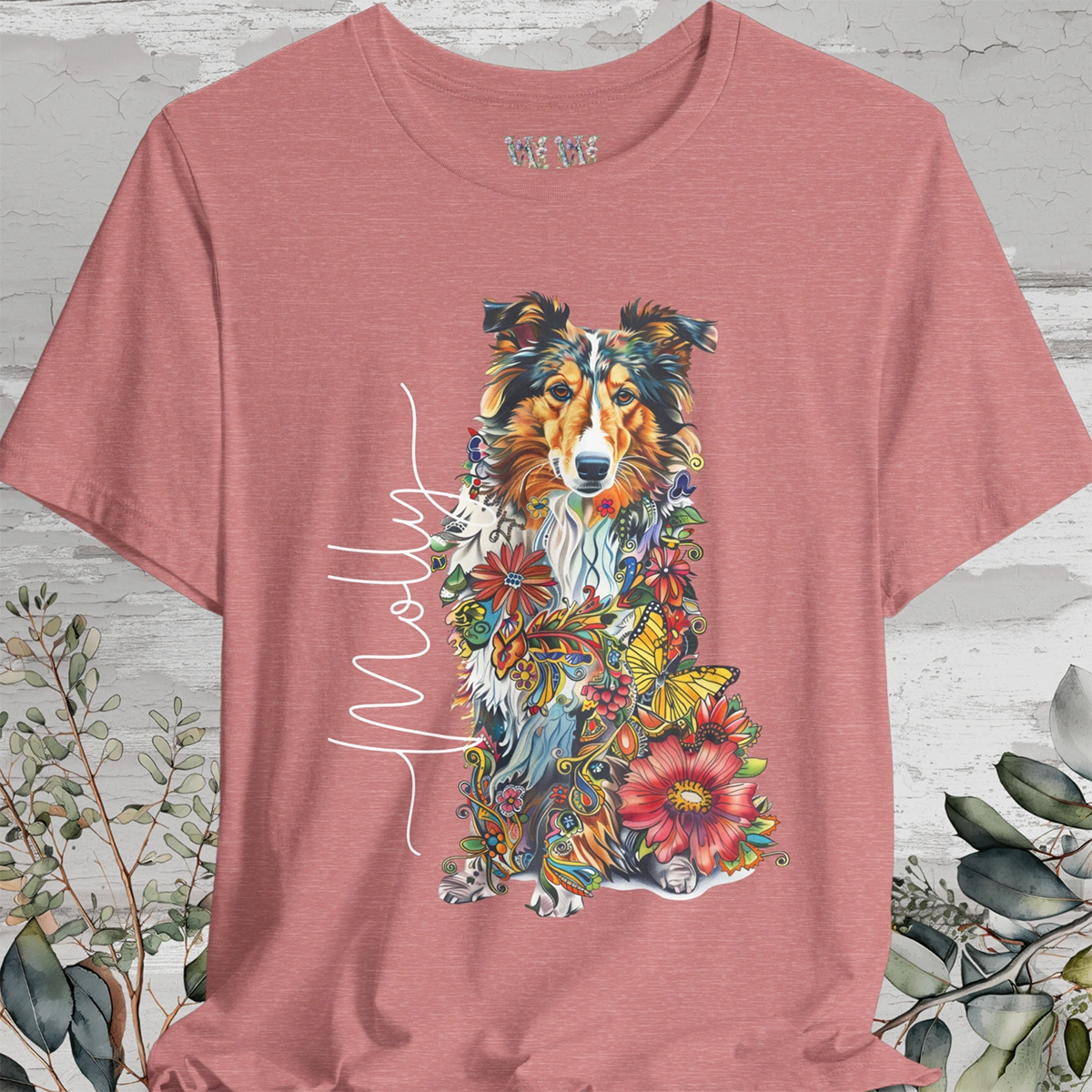 Rough Collie #2 Floral Personalized T shirt