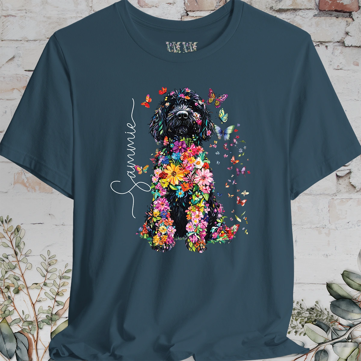 Sheepadoodle #1 Floral Butterfly personalized unisex T shirt