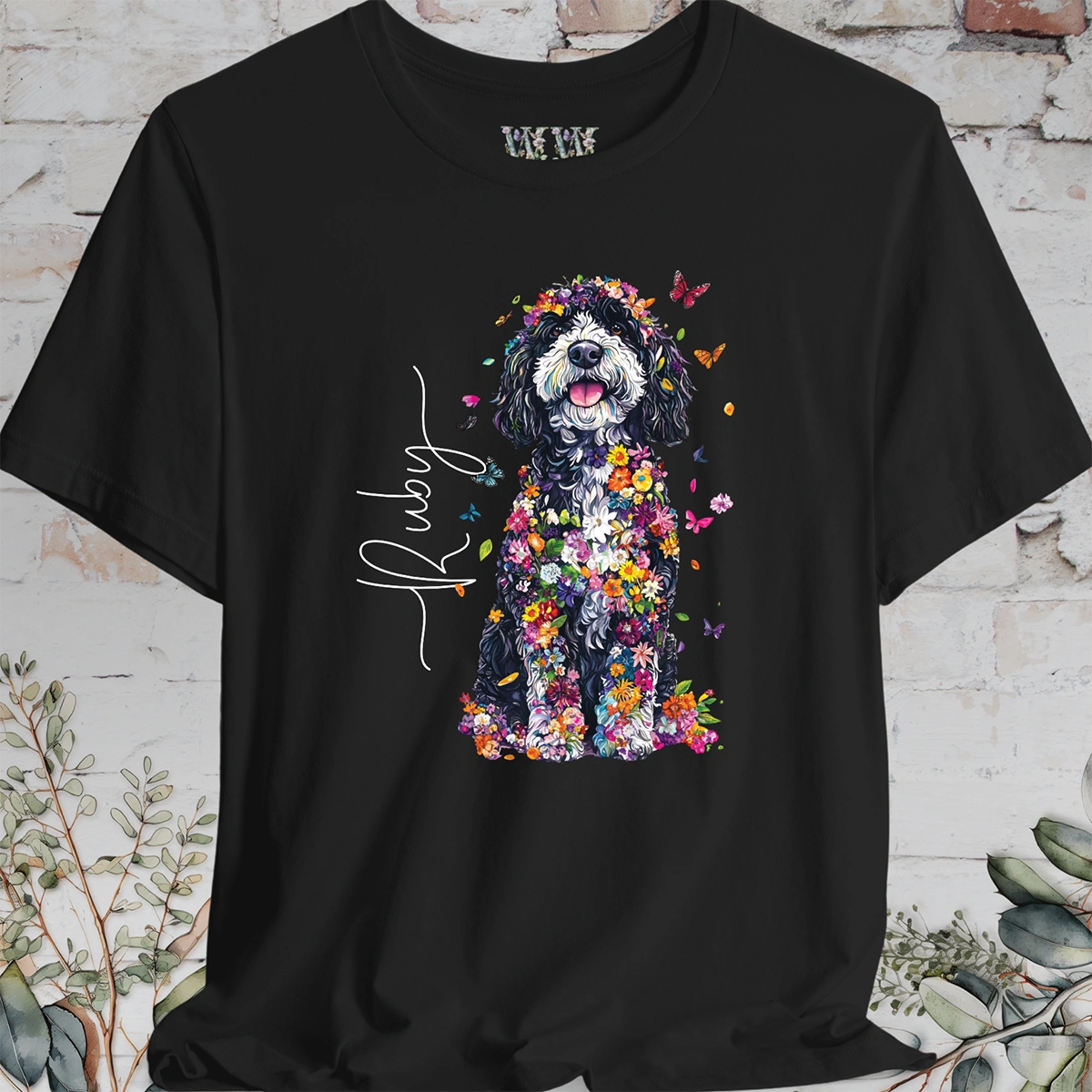 Sheepadoodle #2 Floral Butterfly personalized unisex T shirt