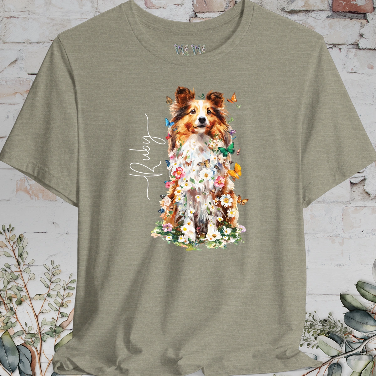 Shetland Sheepdog #6 Floral Personalized T shirt