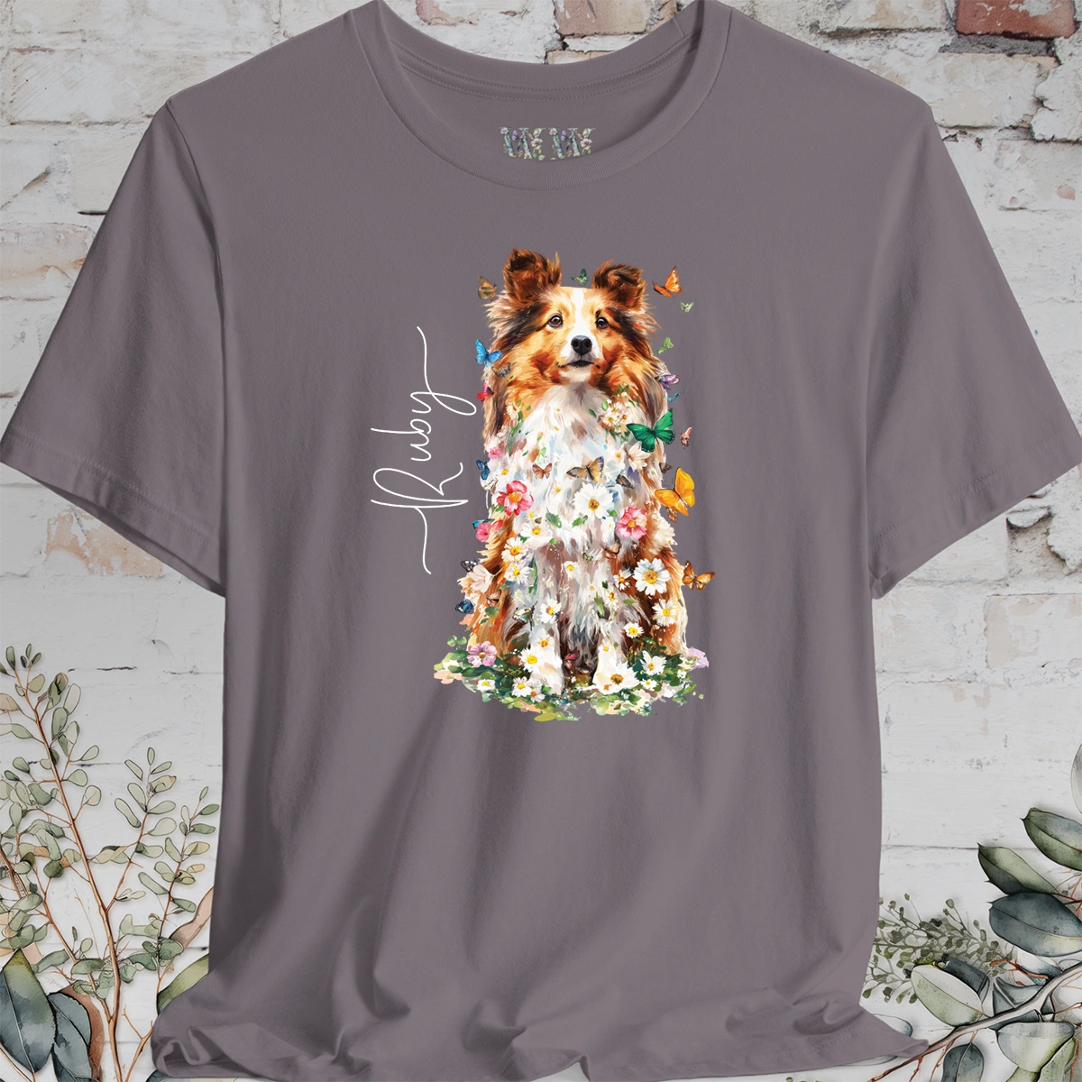 Shetland Sheepdog #6 Floral Personalized T shirt