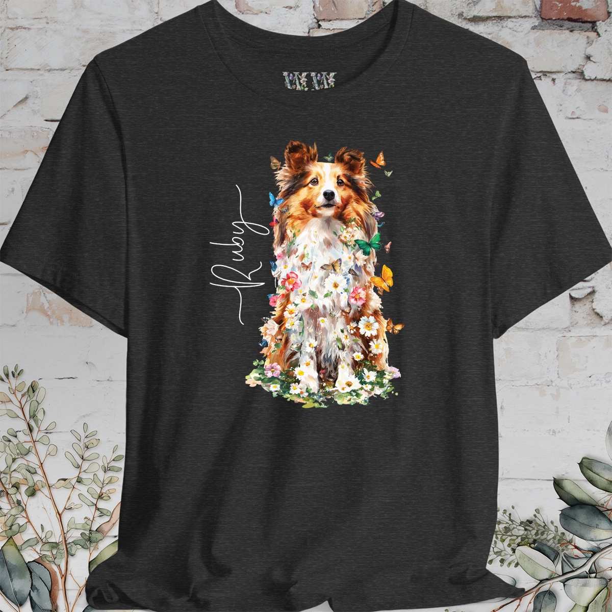 Shetland Sheepdog #6 Floral Personalized T shirt