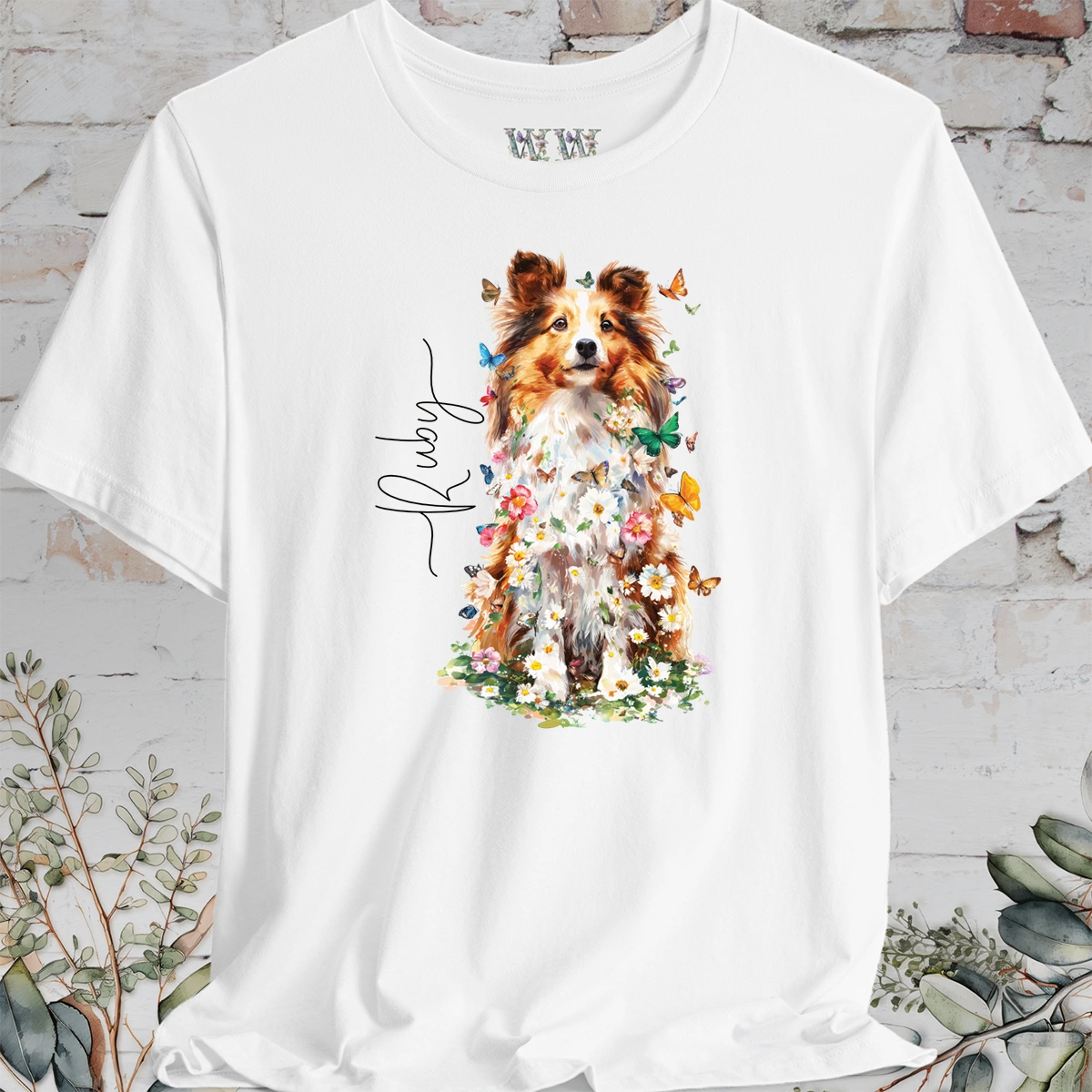 Shetland Sheepdog #6 Floral Personalized T shirt