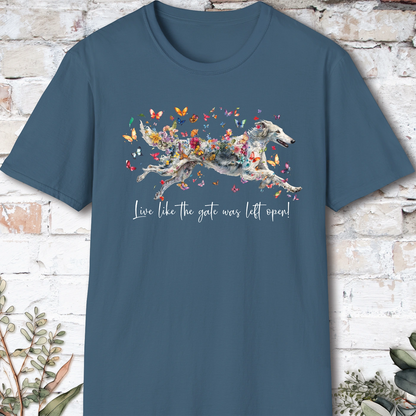 Silken Windhound #1 Live like the gate was left open, unisex T-Shirt