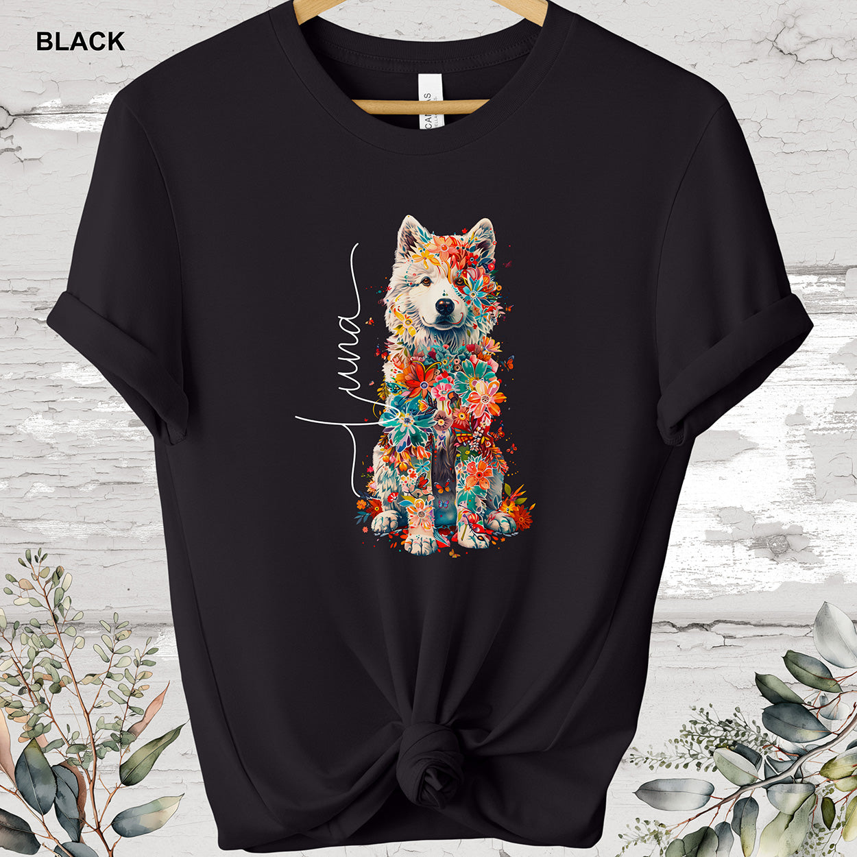 Samoyed Personalized Floral T shirt