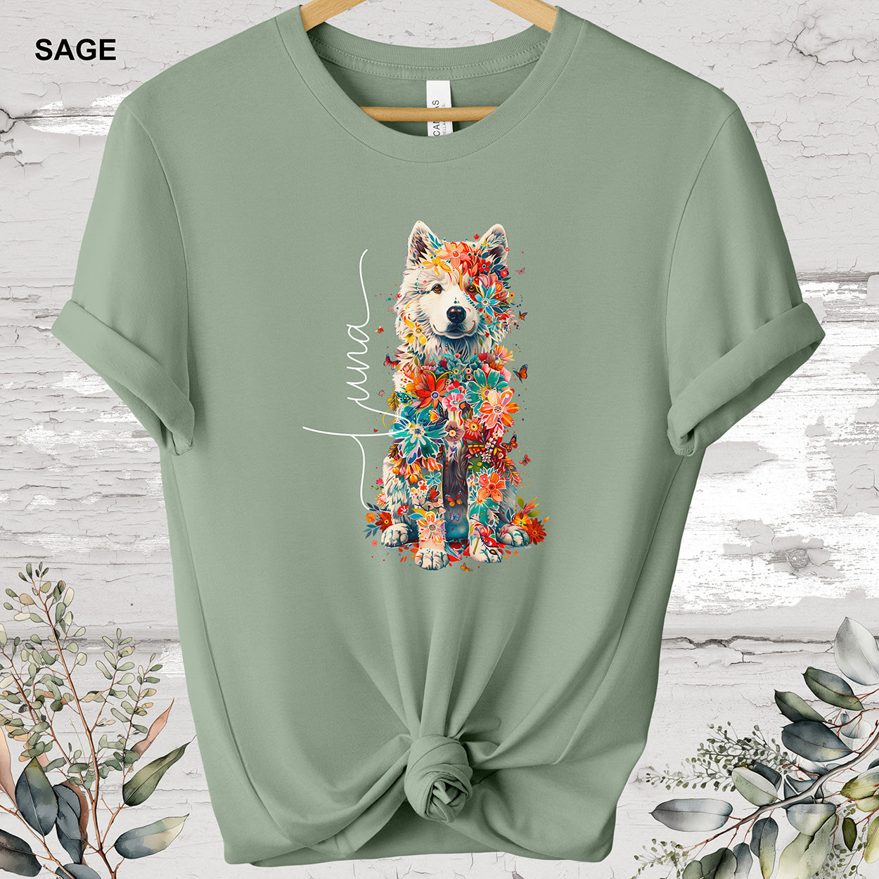 Samoyed Personalized Floral T shirt