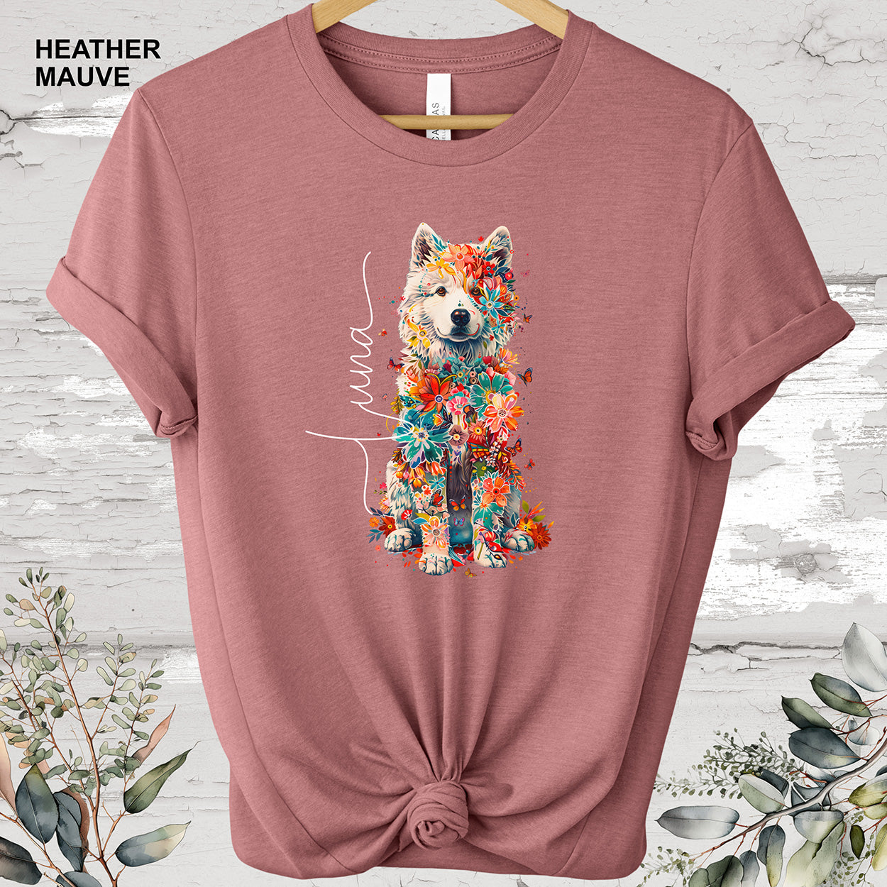 Samoyed Personalized Floral T shirt