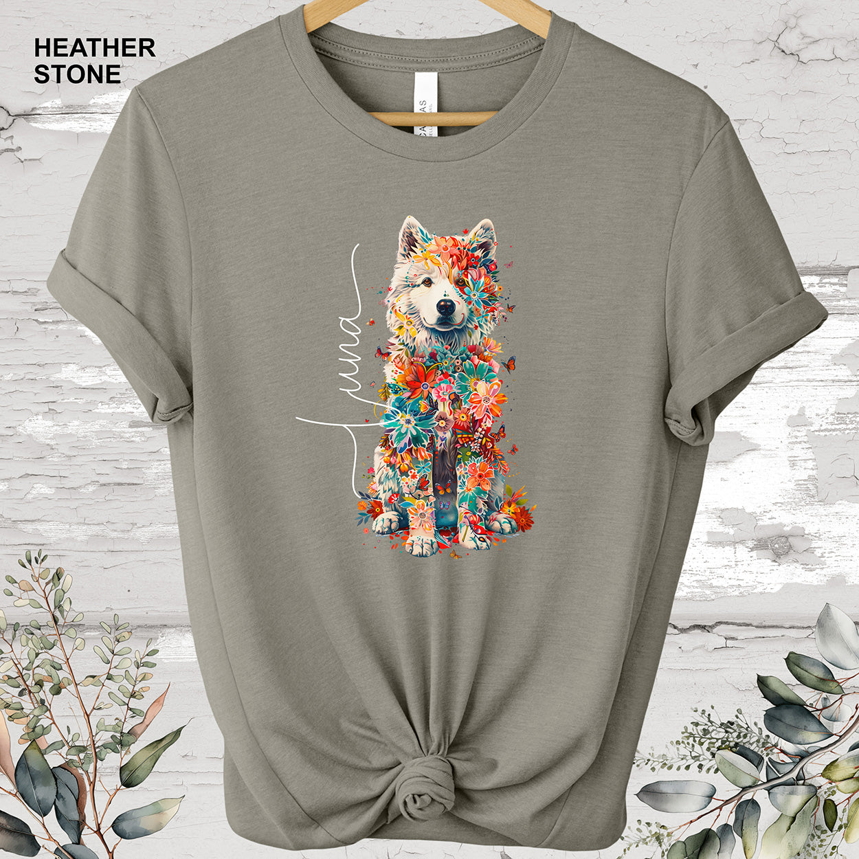 Samoyed Personalized Floral T shirt