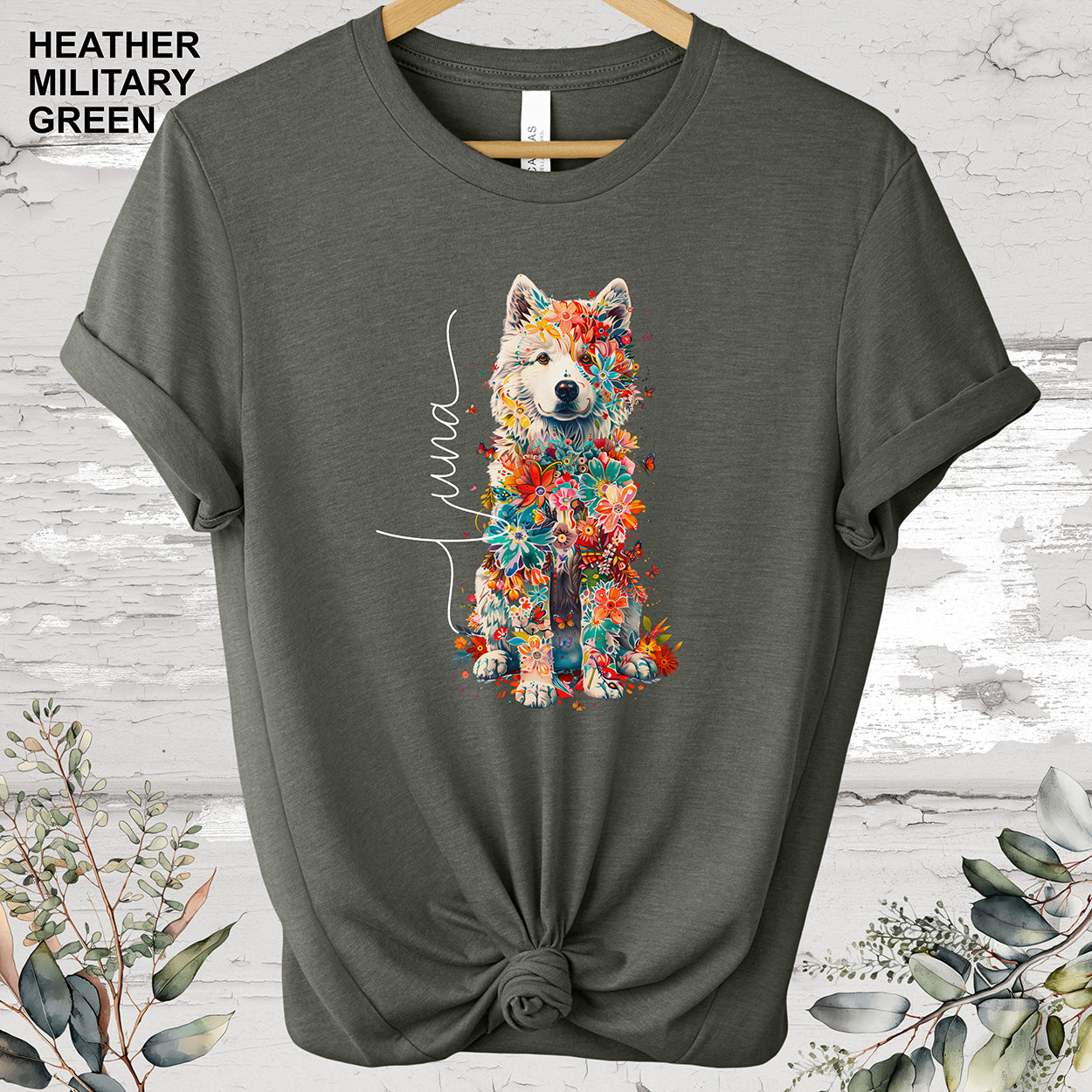 Samoyed Personalized Floral T shirt