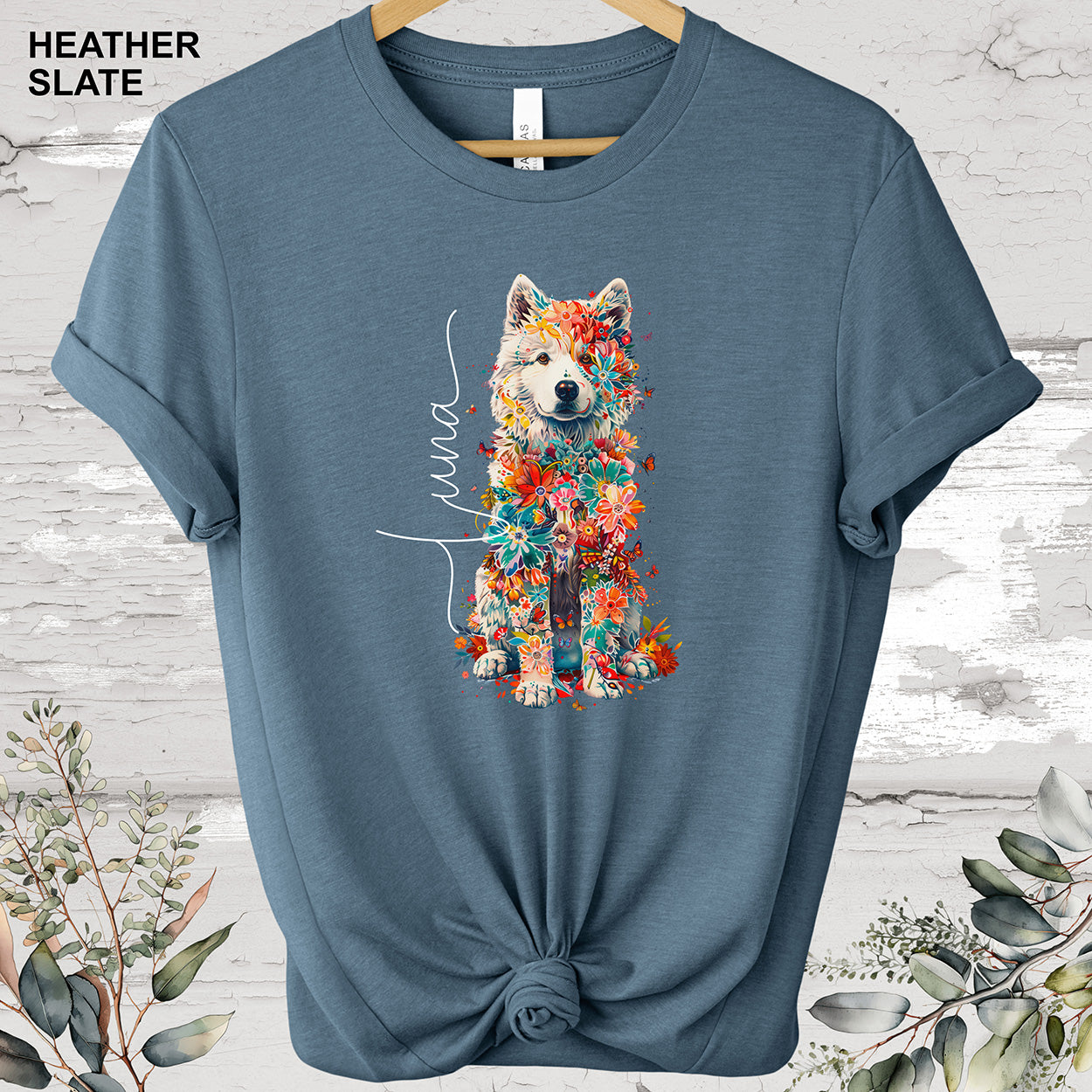 Samoyed Personalized Floral T shirt