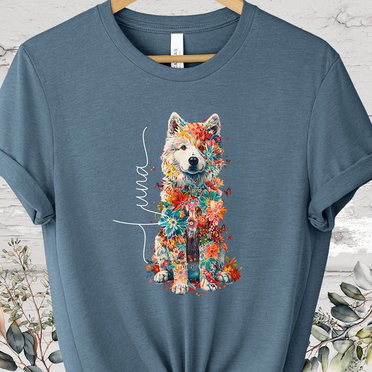 Samoyed Personalized Floral T shirt